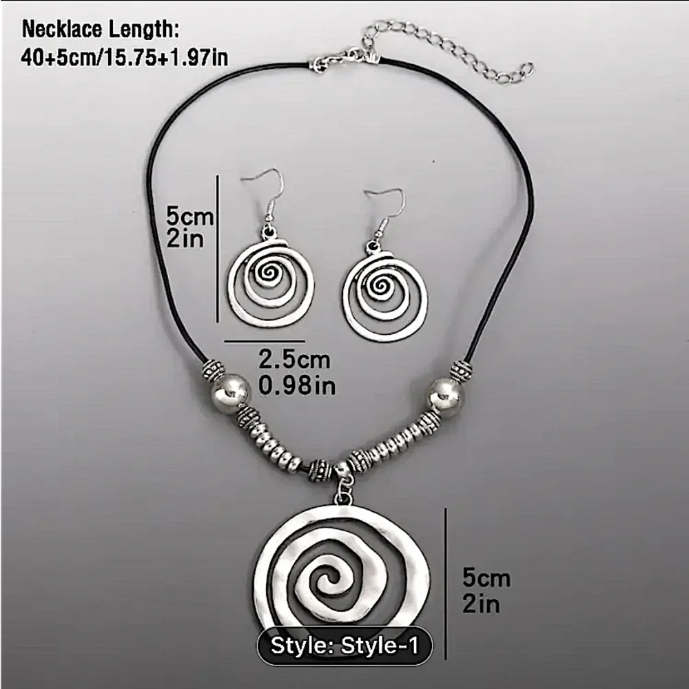 Boho Geometric Spiral Necklace Earrings Set - Picture 3 of 5